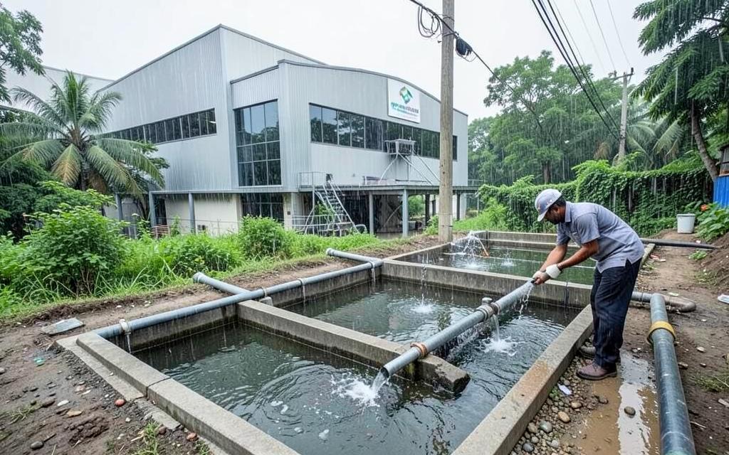 Industrial water conservation and reuse system being inspected in India