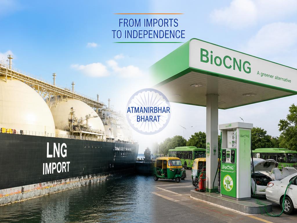 Concept showing LNG import ship alongside a BioCNG fuel station