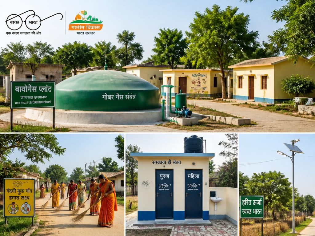 Rural Indian biogas plant and cleanliness mission infrastructure