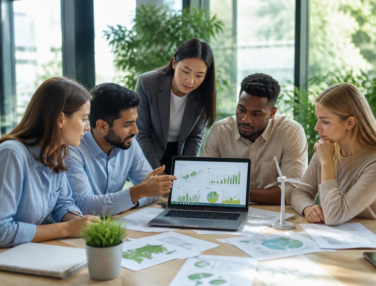 Sustainability team reviewing ESG performance data